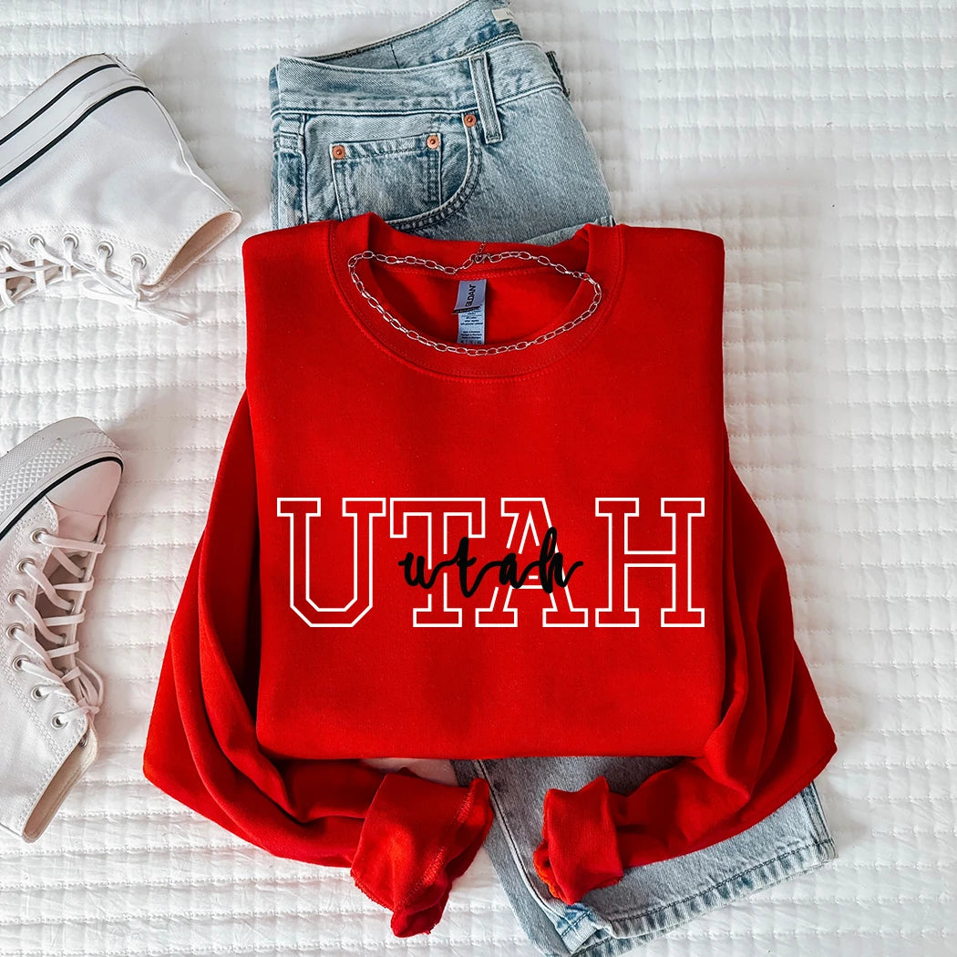 Red "UTAH" graphic crewneck