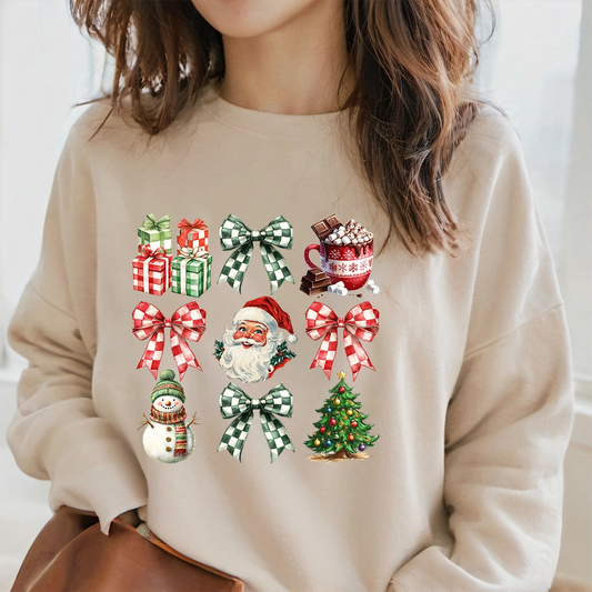 Retro Coquette Christmas Bow Tan Crewneck