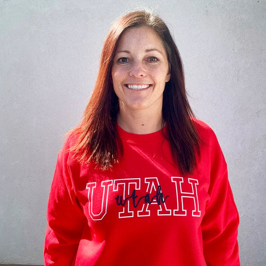 Red "UTAH" graphic crewneck