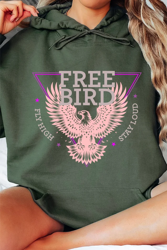 Free bird, fly high, stay loud graphic hoodie.