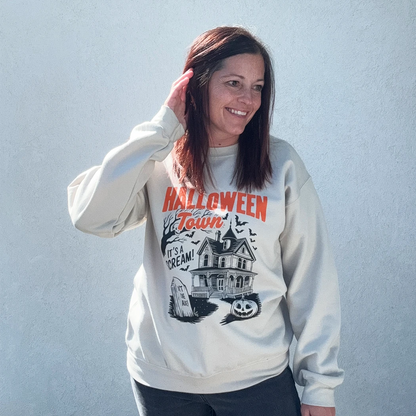 Halloween town graphic crewneck on tan 