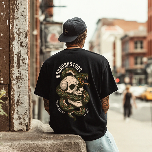 misunderstood shirt with skeleton and snake that says talking too loud