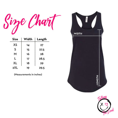Graphic apparel sizing chart for tank top
