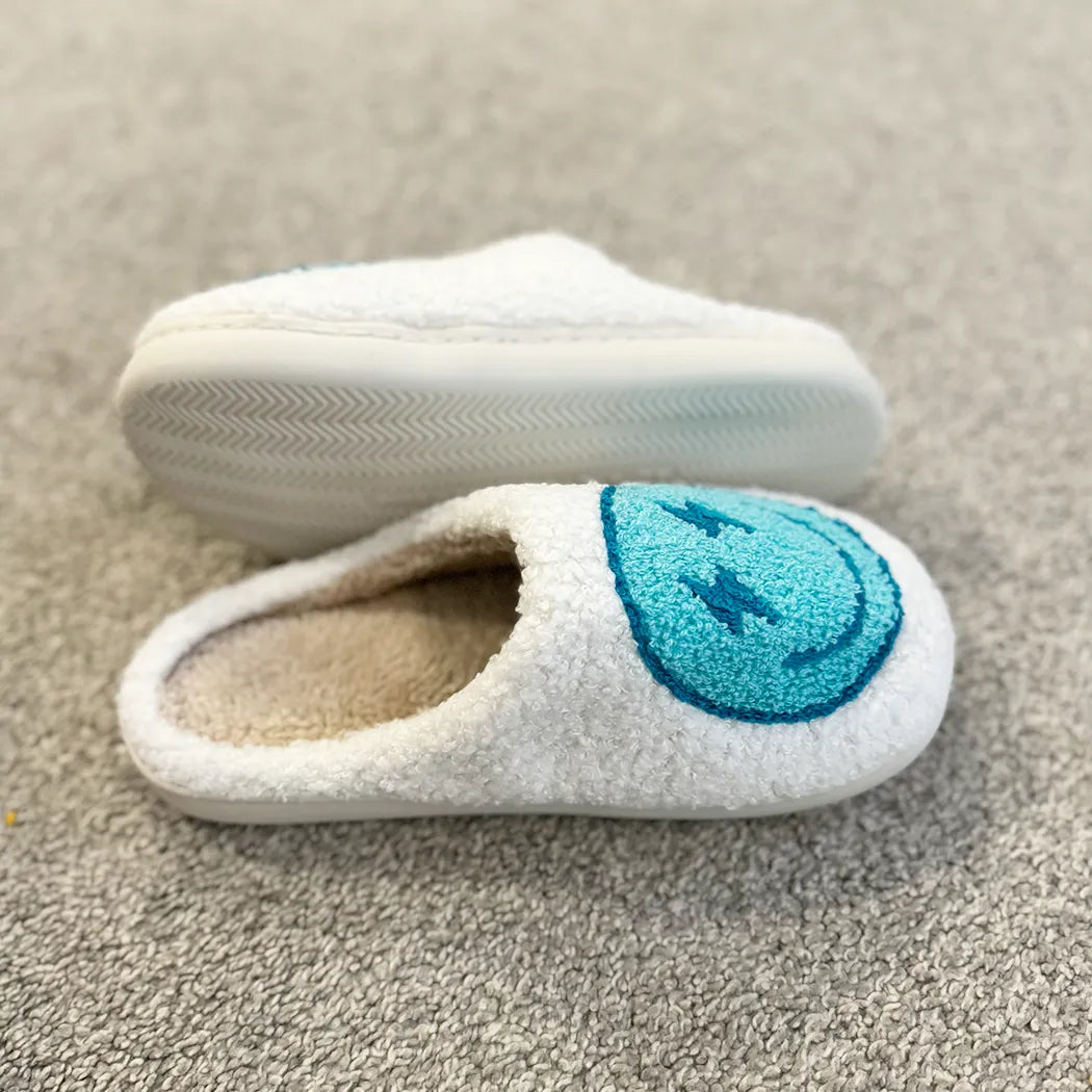 Blue smiley face slippers