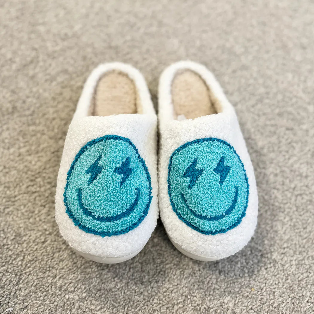 Blue smiley face slippers