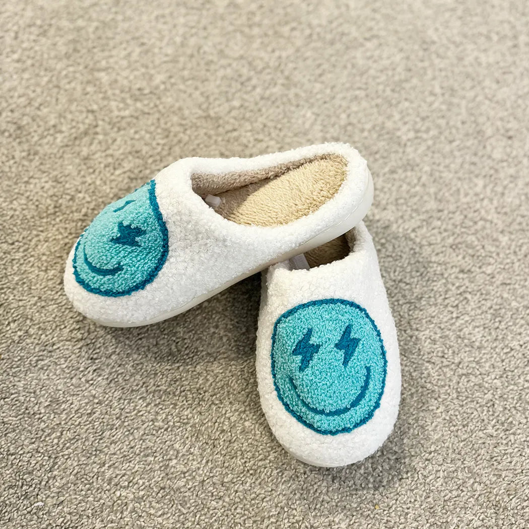 Blue smiley face slippers