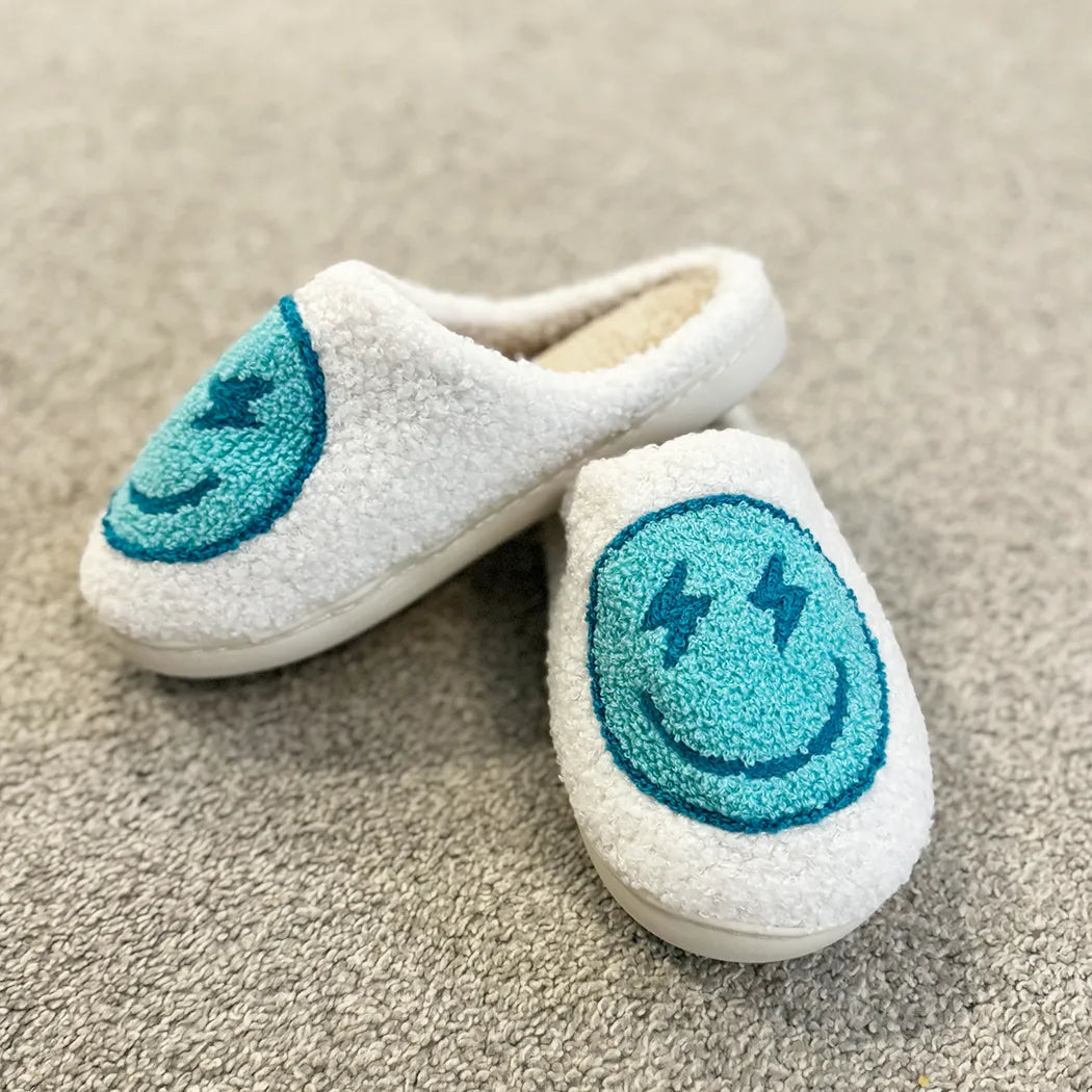 Blue smiley face slippers