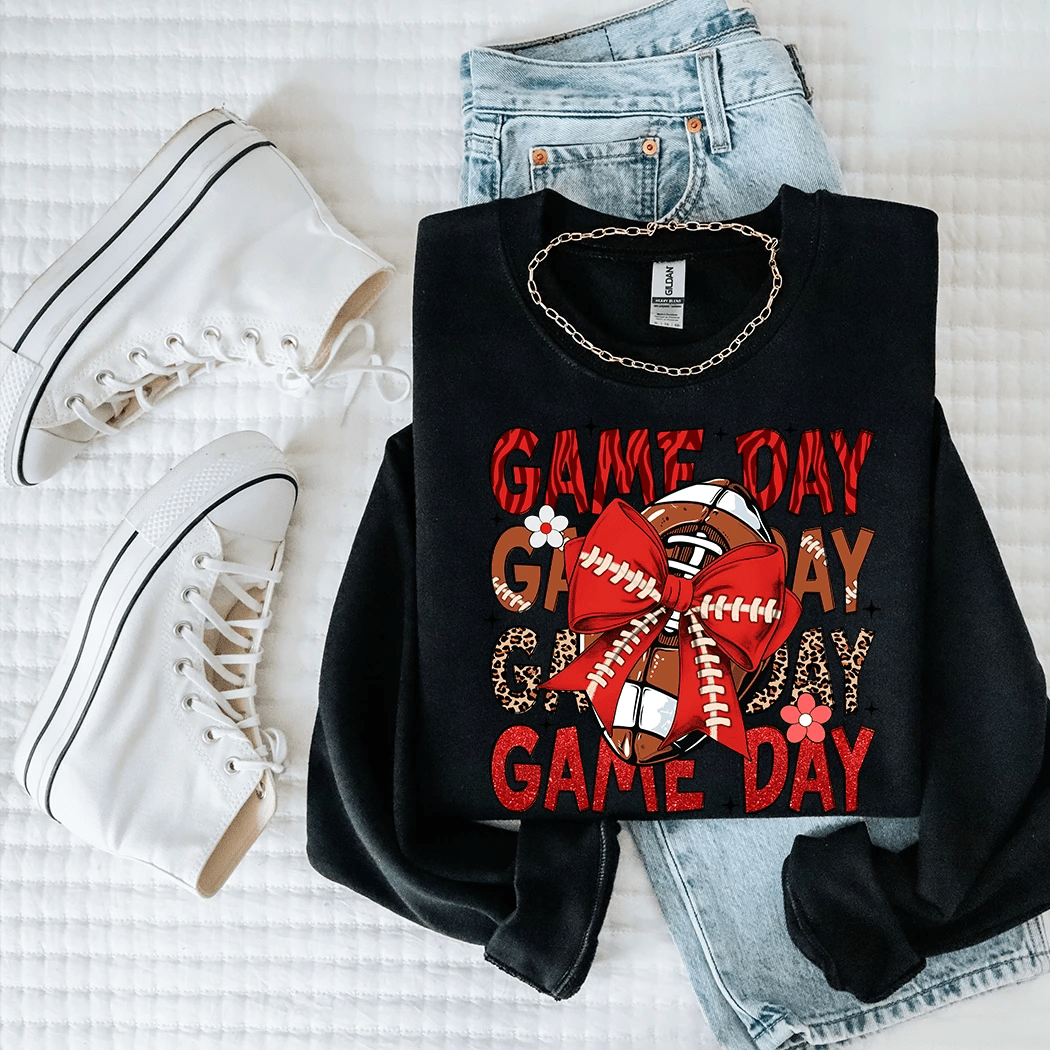 Game Day Bow Football Crewneck - Talking Too Loud Apparel