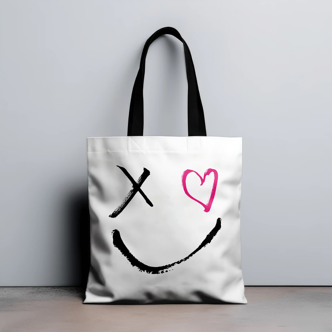 Happy Face Canvas Tote Bag - Talking Too Loud Apparel