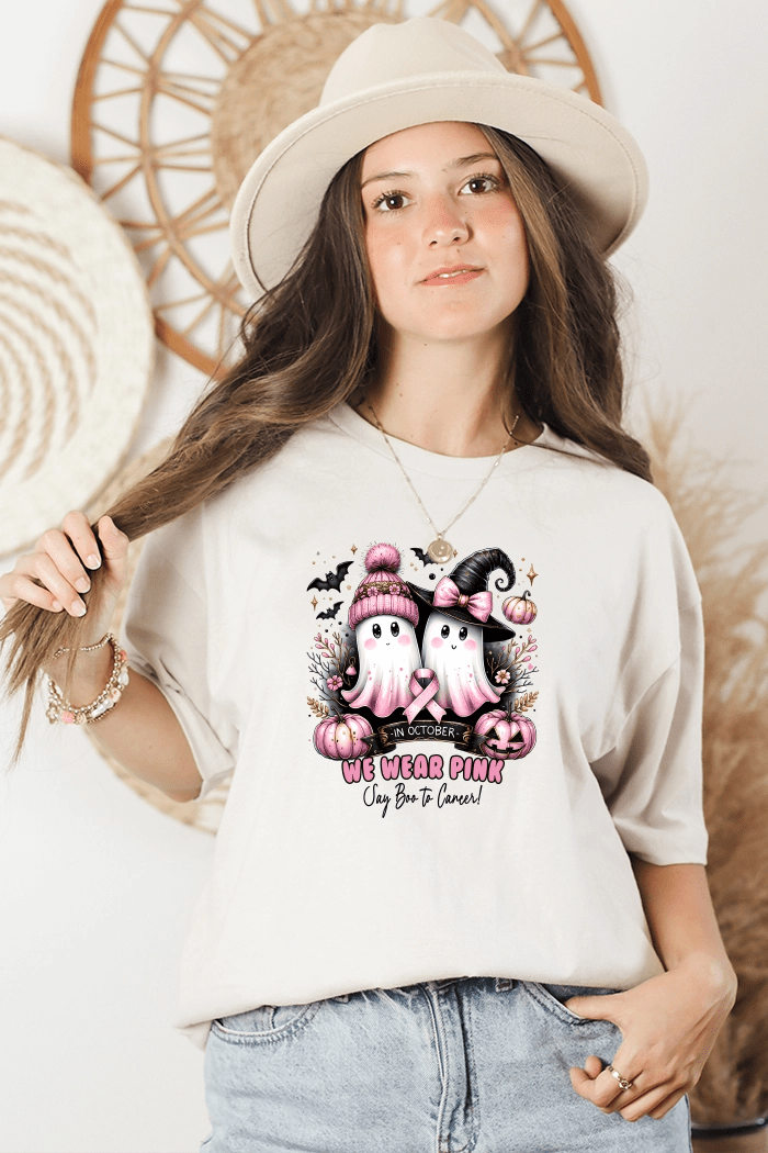 In October We Wear Pink Ghost Graphic Tee - Talking Too Loud Apparel