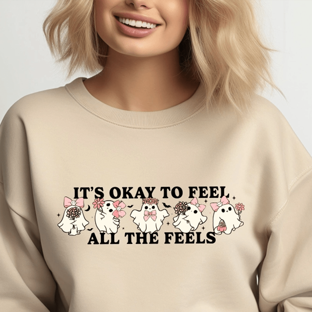 It's Okay To Feel All The Feels Halloween Graphic Crewneck - Talking Too Loud Apparel