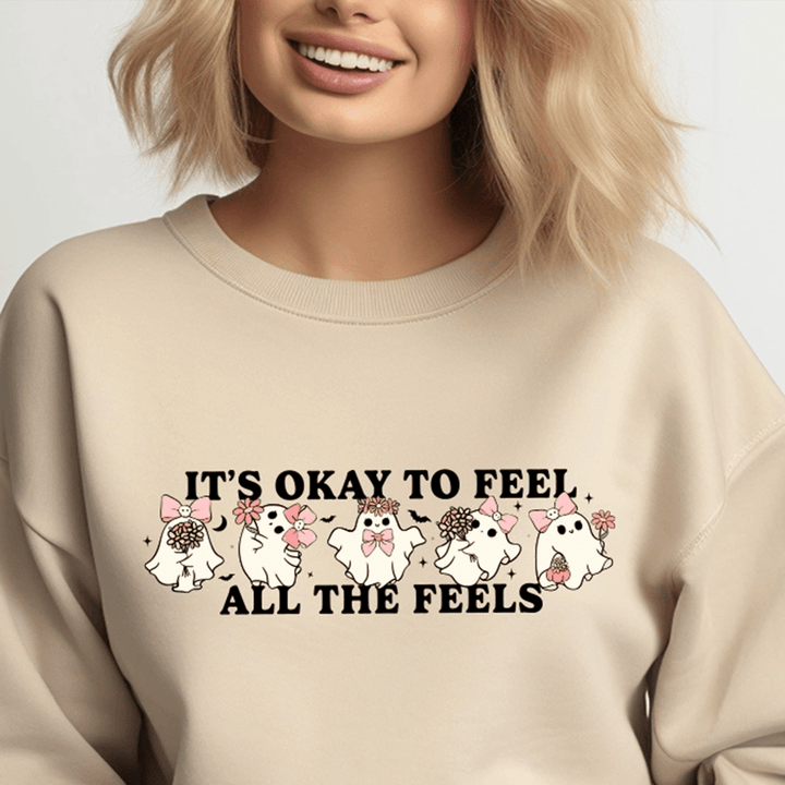 It's Okay To Feel All The Feels Halloween Graphic Crewneck - Talking Too Loud Apparel
