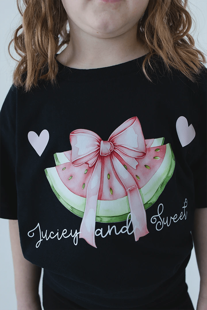 "Juicy and Sweet" Watermelon Bow Tee – Designed by a 4 - Year - Old! - Talking Too Loud Apparel