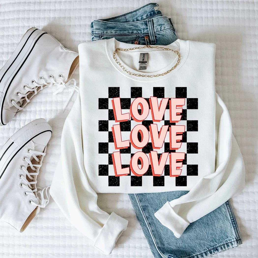 Love Love Love Checkerboard Crewneck - Talking Too Loud Apparel