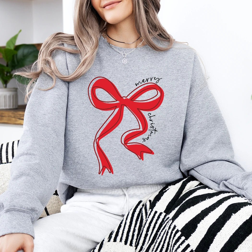 Merry Christmas Bow Christmas Crewneck - Talking Too Loud Apparel