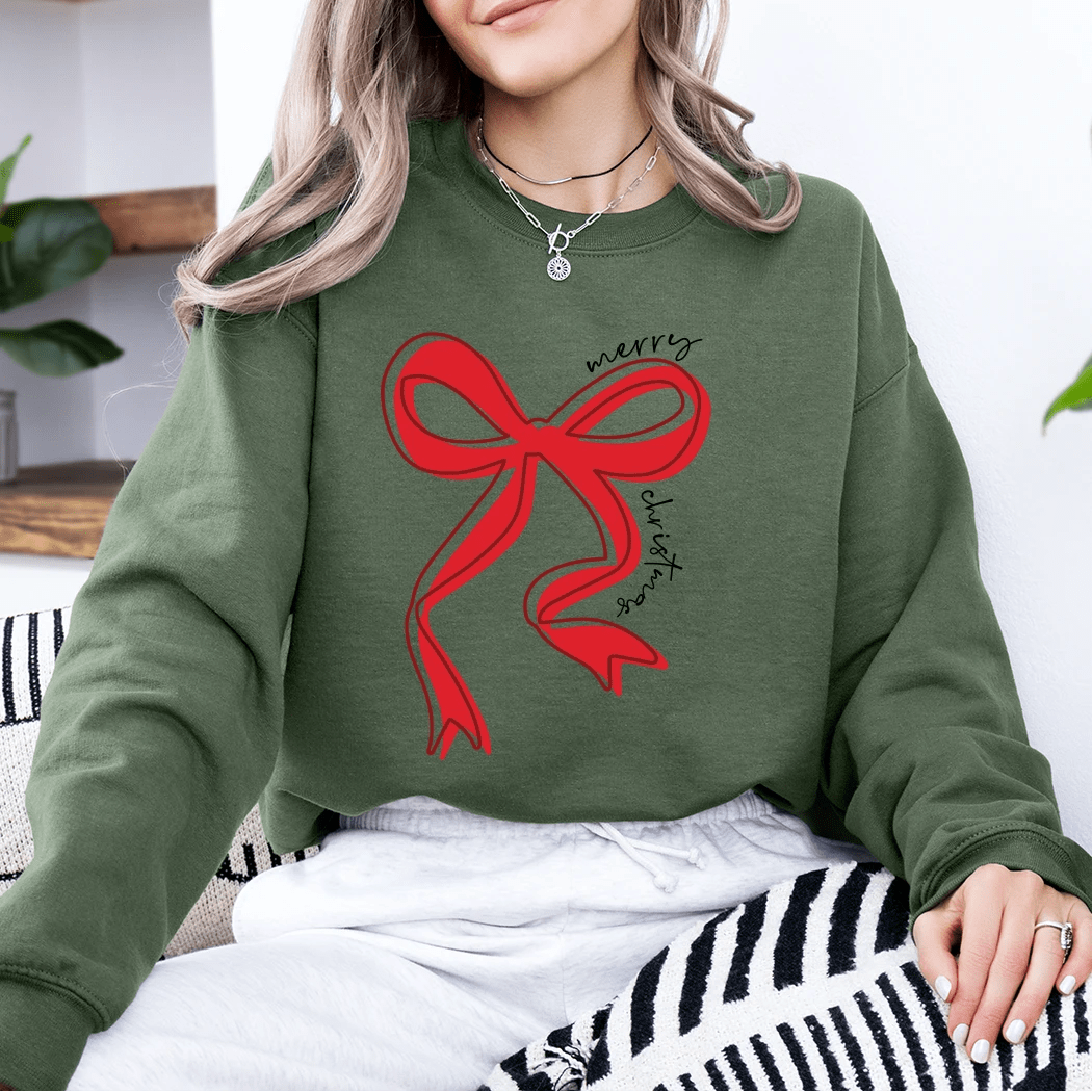 Merry Christmas Bow Christmas Crewneck - Talking Too Loud Apparel
