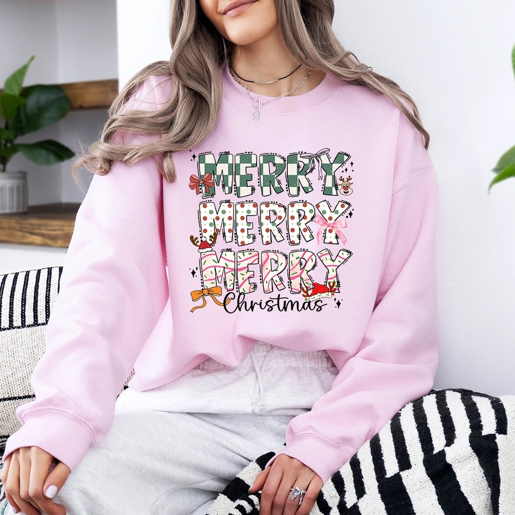 Merry Merry Merry Christmas Crewneck - Talking Too Loud Apparel