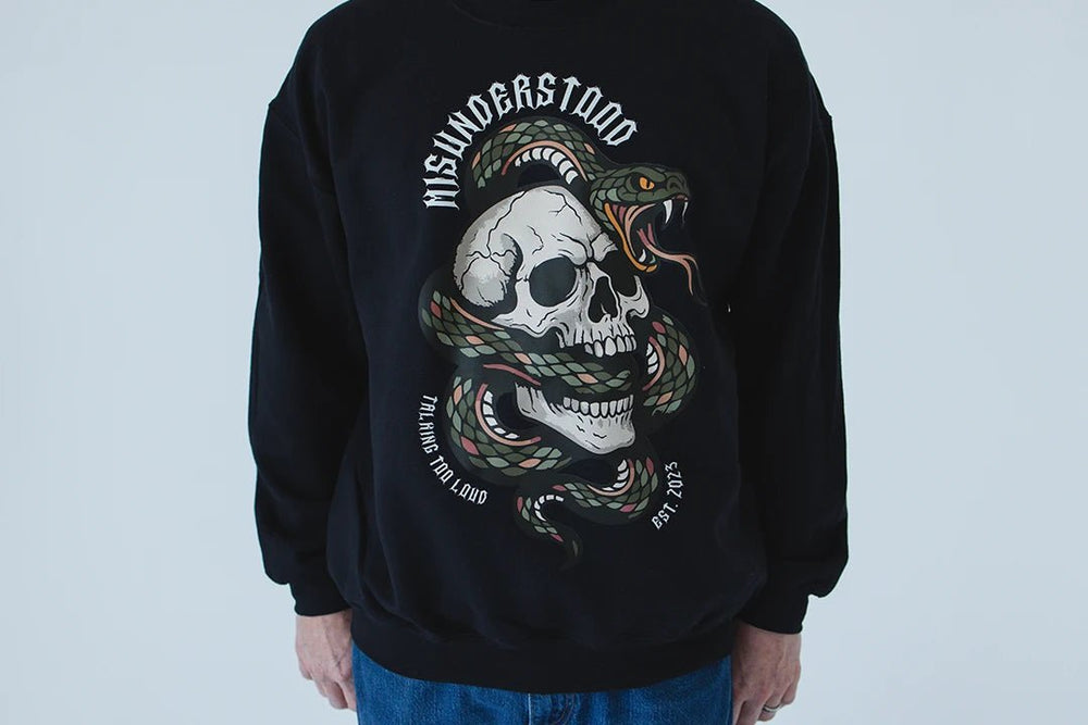 Misunderstood Skeleton Snake Graphic Crewneck - Talking Too Loud Apparel