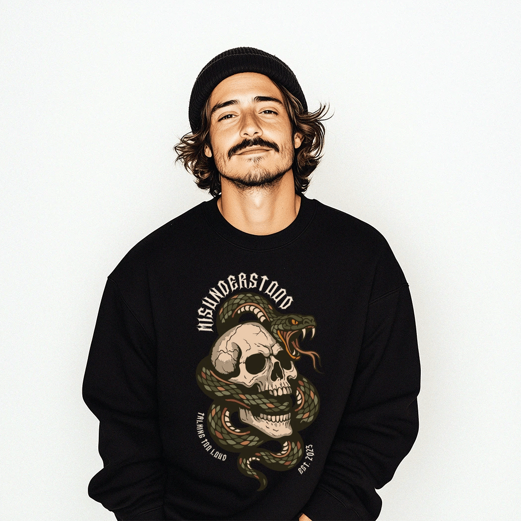 Misunderstood Skeleton Snake Graphic Crewneck - Talking Too Loud Apparel
