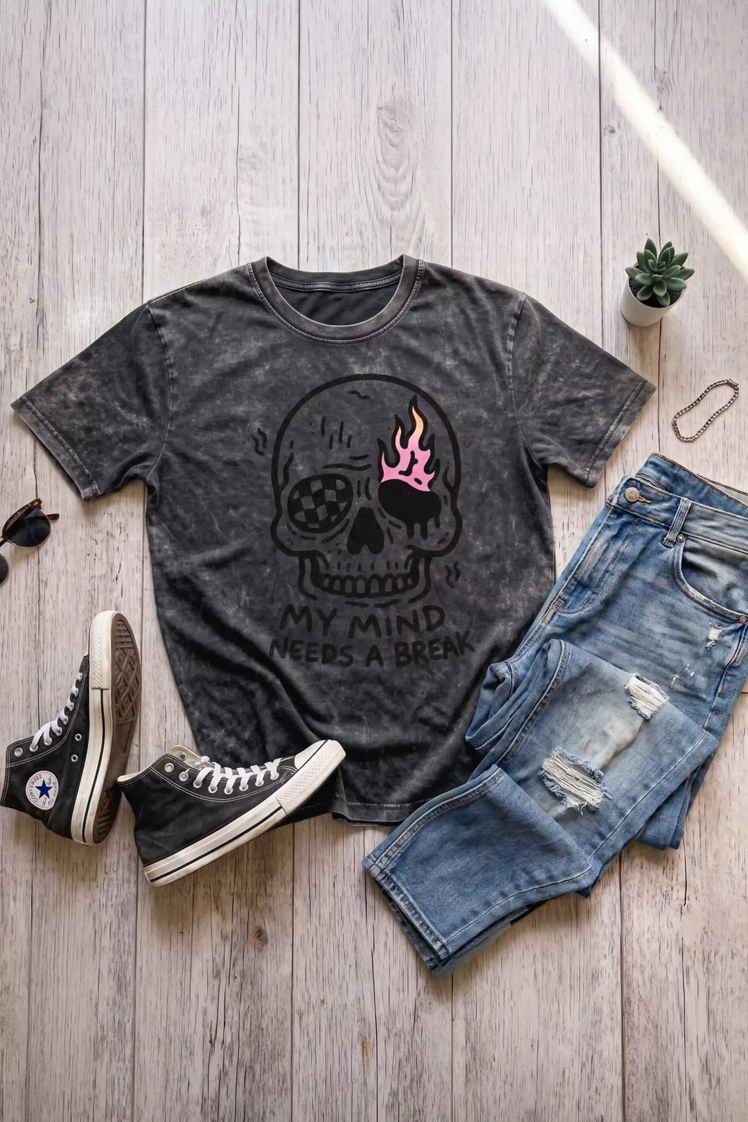 My Mind Needs A Break Skull Graphic Tee - Talking Too Loud Apparel
