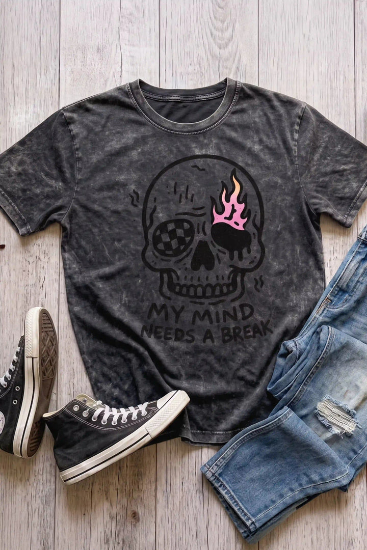 My Mind Needs A Break Skull Graphic Tee - Talking Too Loud Apparel