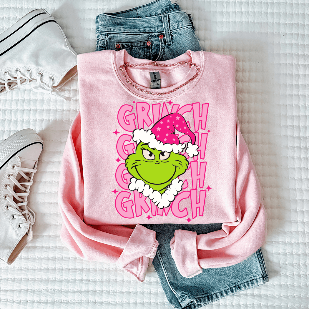 Pink Grinch Holiday Crewneck - Talking Too Loud Apparel