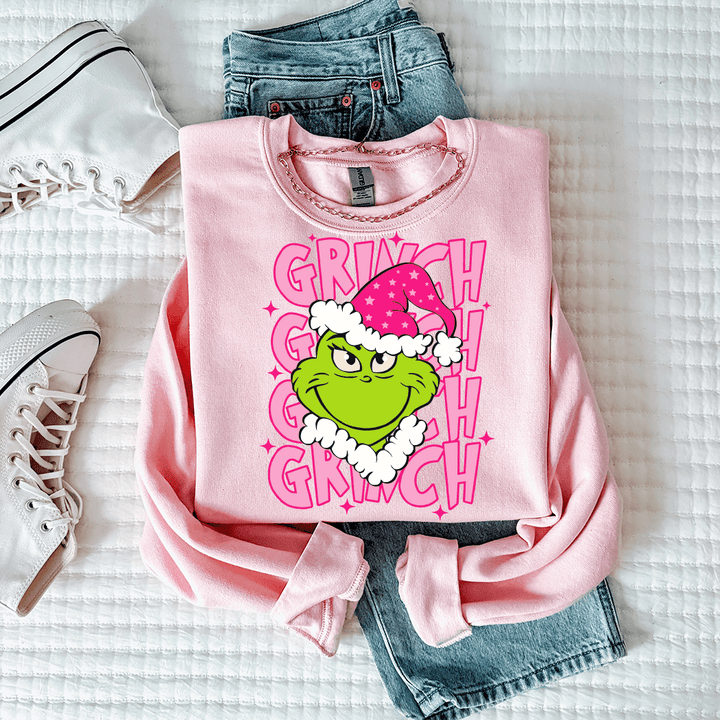 Pink Grinch Holiday Crewneck - Talking Too Loud Apparel