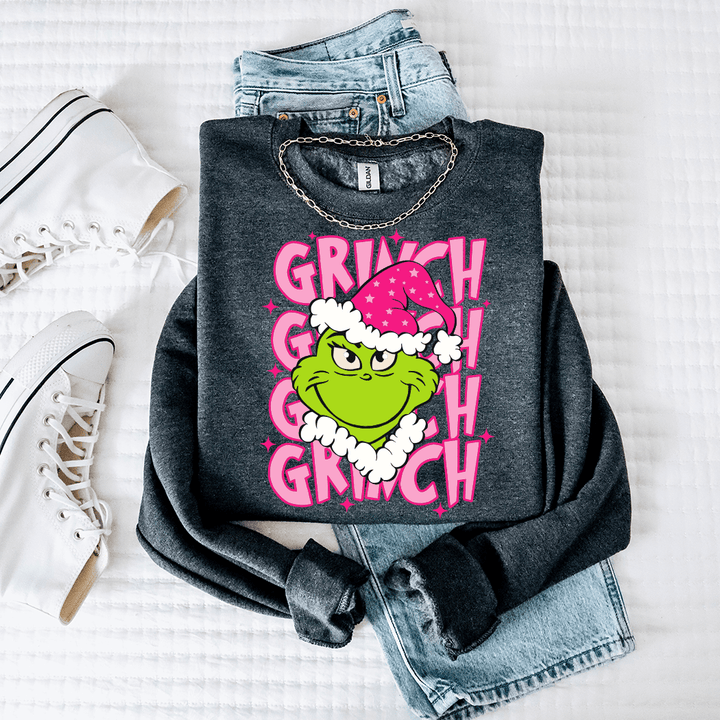 Pink Grinch Holiday Crewneck - Talking Too Loud Apparel