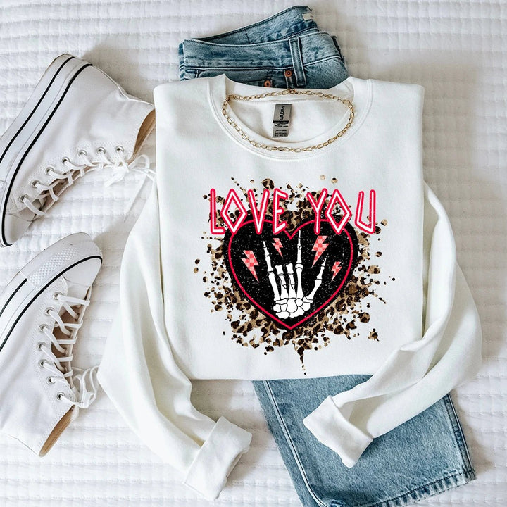 Rock On Love You Skeleton Hand Crewneck - Talking Too Loud Apparel