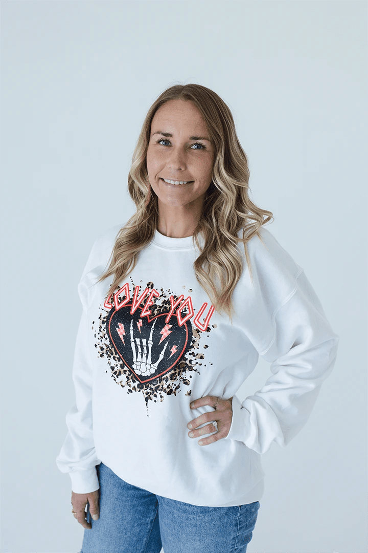 Rock On Love You Skeleton Hand Crewneck - Talking Too Loud Apparel