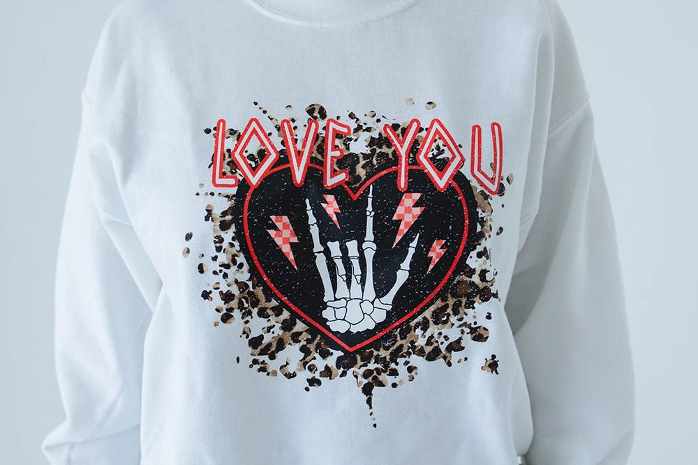Rock On Love You Skeleton Hand Crewneck - Talking Too Loud Apparel