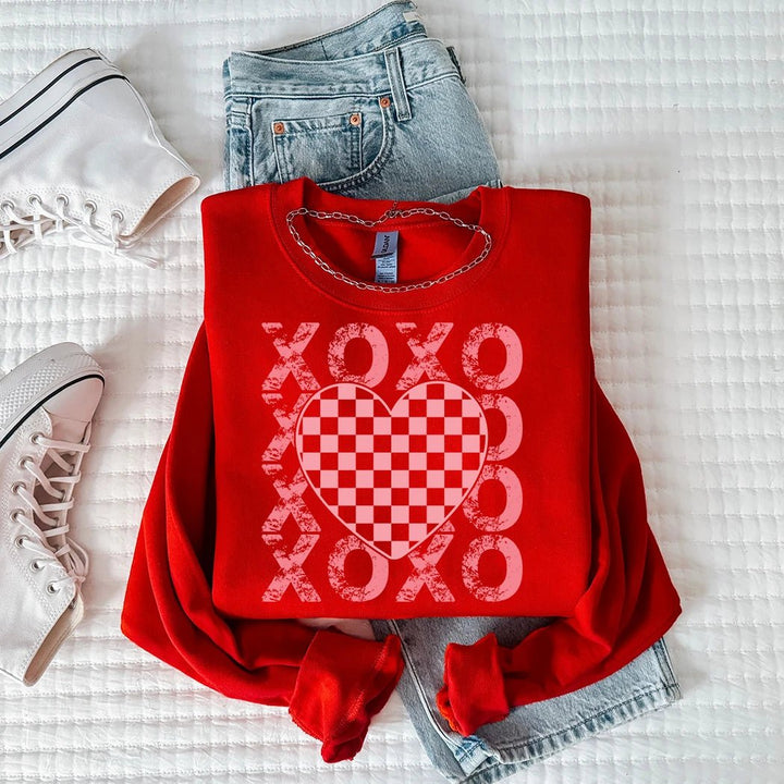 XOXO Checkerboard Heart Crewneck - Talking Too Loud Apparel