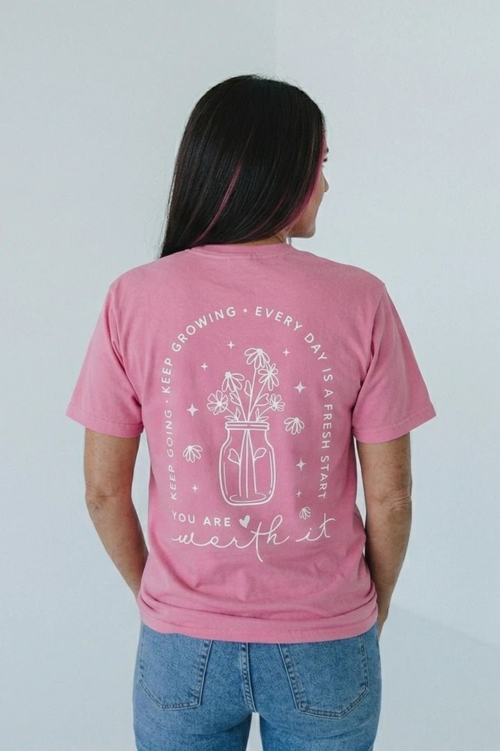 "You Are Worth It" Floral Graphic Tee - Talking Too Loud Apparel